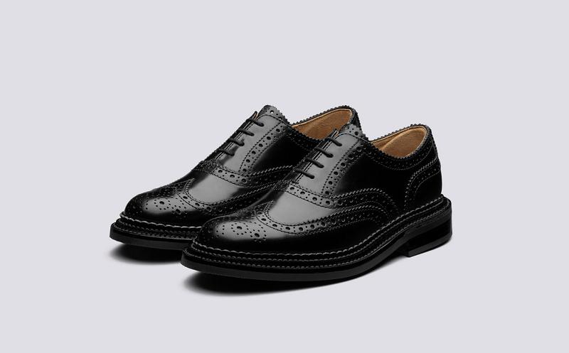Grenson Rose Womens Brogues - Black Leather with a Triple Welt and Rubber Sole ET4381